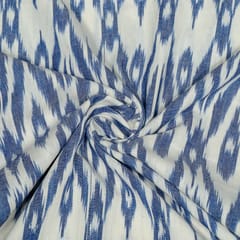 White and Powder Blue Colour Cotton Ikat Fabric