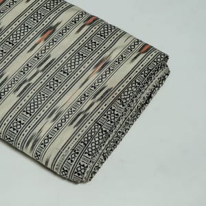 White and Black Colour Cotton Ikat Fabric