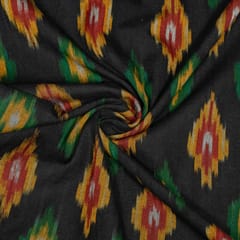 Black Colour Cotton Ikat Fabric