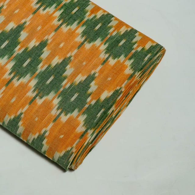 Green and Orange Colour Cotton Ikat Fabric