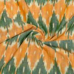 Green and Orange Colour Cotton Ikat Fabric