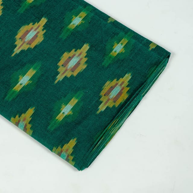 Green Colour Cotton Ikat Fabric