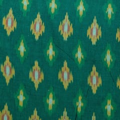 Green Colour Cotton Ikat Fabric