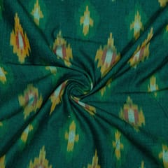Green Colour Cotton Ikat Fabric