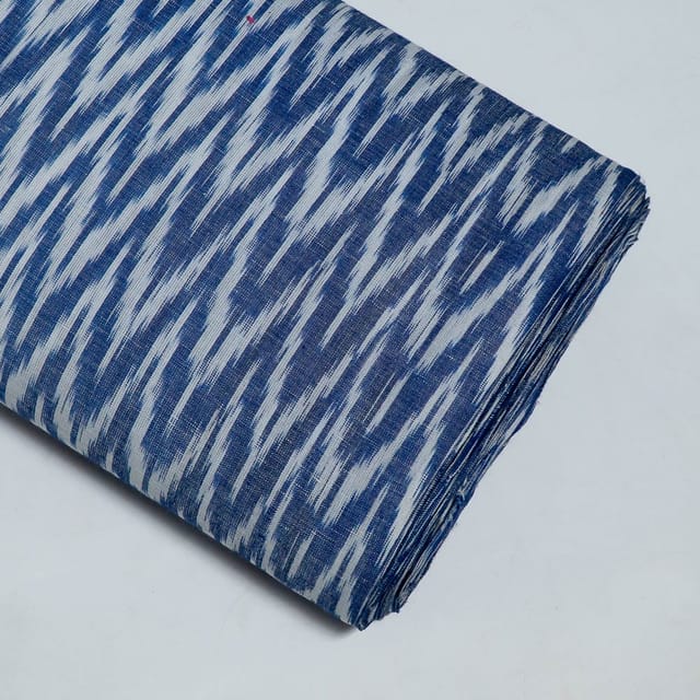 Blue Colour Cotton Linen Ikat Fabric