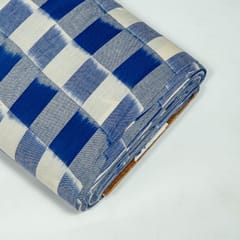 White and Blue Colour Cotton Ikat Fabric