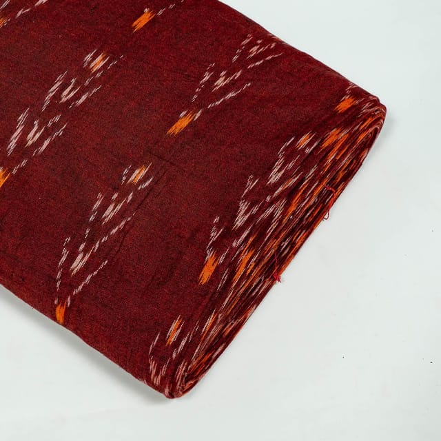 Maroon Colour Cotton Ikat Fabric