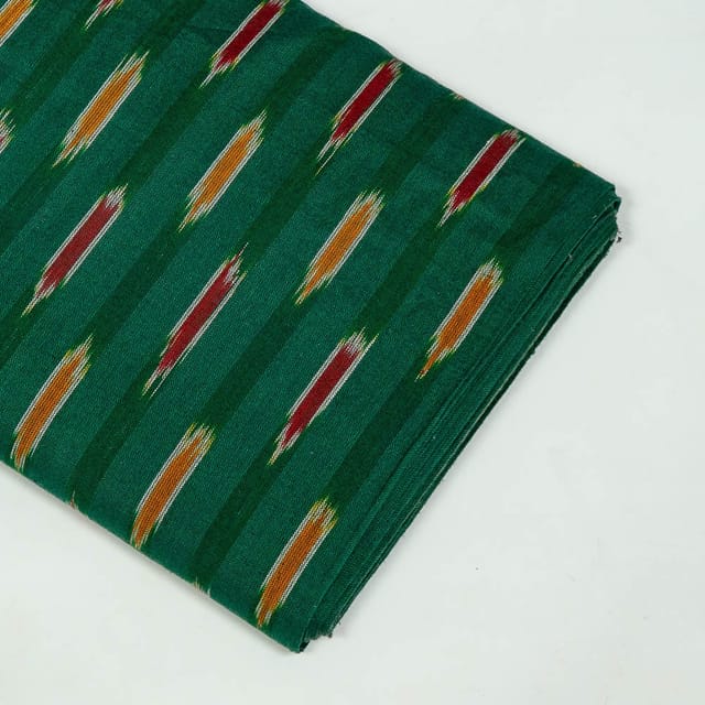 Green Colour Cotton Ikat Fabric