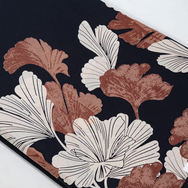 Black Color Cambric Cotton One Side Border Printed Fabric