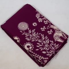 Wine Color Cambric Cotton One Side Border Printed Fabric