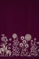 Wine Color Cambric Cotton One Side Border Printed Fabric