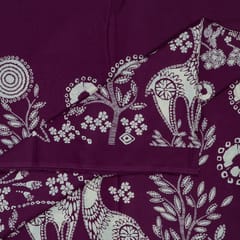 Wine Color Cambric Cotton One Side Border Printed Fabric