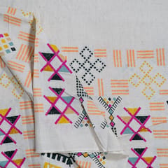 Peach Color Cotton Flex Printed One Side Border Fabric