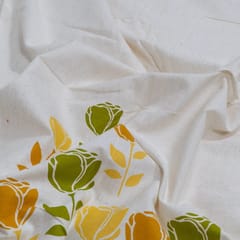 Green Color Cotton Flex Printed One Side Border Fabric