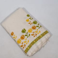 Green Color Cotton Flex Printed One Side Border Fabric