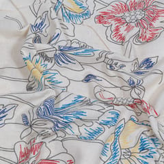 Blue Color Cotton Flex Printed One Side Border Fabric