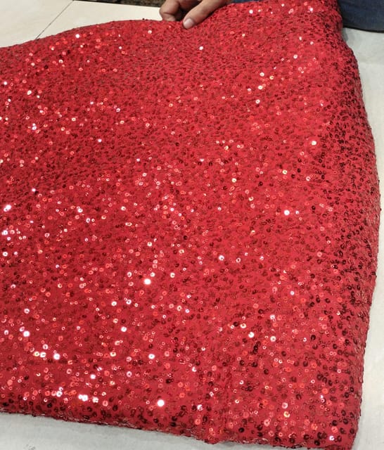 Red Georgette Sequin Embroidered Fabric