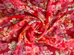 Peach Floral Viscose Organza Fabric