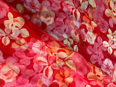 Peach Floral Viscose Organza Fabric