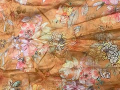 Red Floral Viscose Organza Fabric