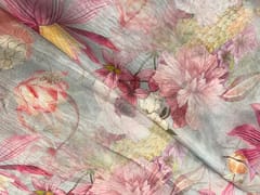 Orange Floral Viscose Organza Fabric