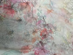 Grey Multicolor Floral Viscose Organza Fabric