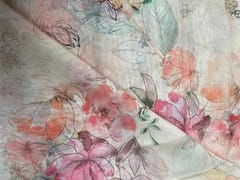 Grey Multicolor Floral Viscose Organza Fabric