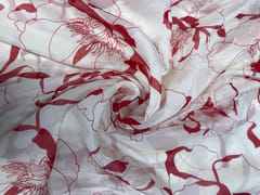 White Multicolor Abstract Viscose Organza