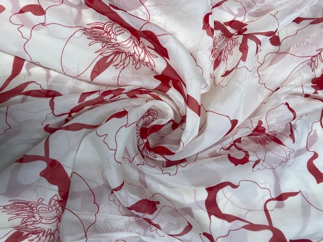 White Multicolor Abstract Viscose Organza