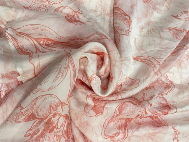 Sea Green Yellow Floral Viscose Organza Fabric