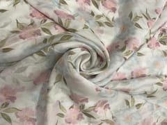 Orange Floral Viscose Organza Fabric