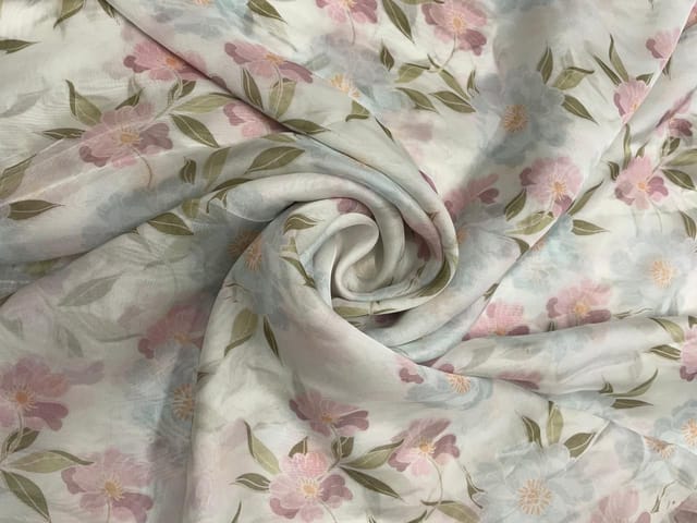 Orange Floral Viscose Organza Fabric