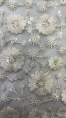 White Dyeable Net Embroidered Fabric