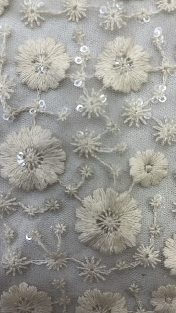 White Dyeable Net Embroidered Fabric