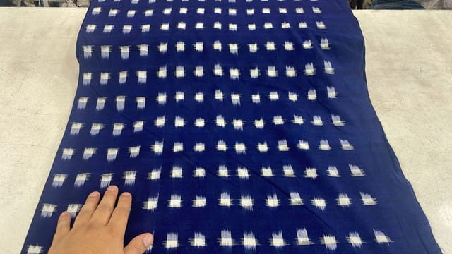 Blue and White Colour Cotton Ikat Fabric