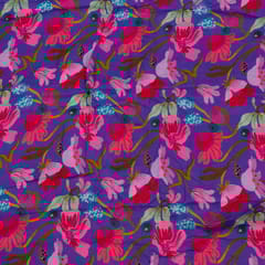 Purple Color Cotton Rayon Crepe Digital Printed Fabric
