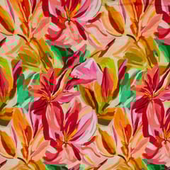 Peach Color Cotton Rayon Crepe Digital Printed Fabric