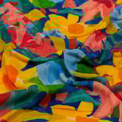 Blue Color Cotton Rayon Crepe Digital Printed Fabric