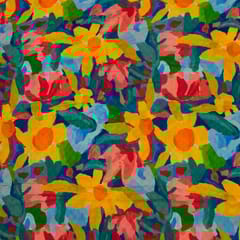 Blue Color Cotton Rayon Crepe Digital Printed Fabric