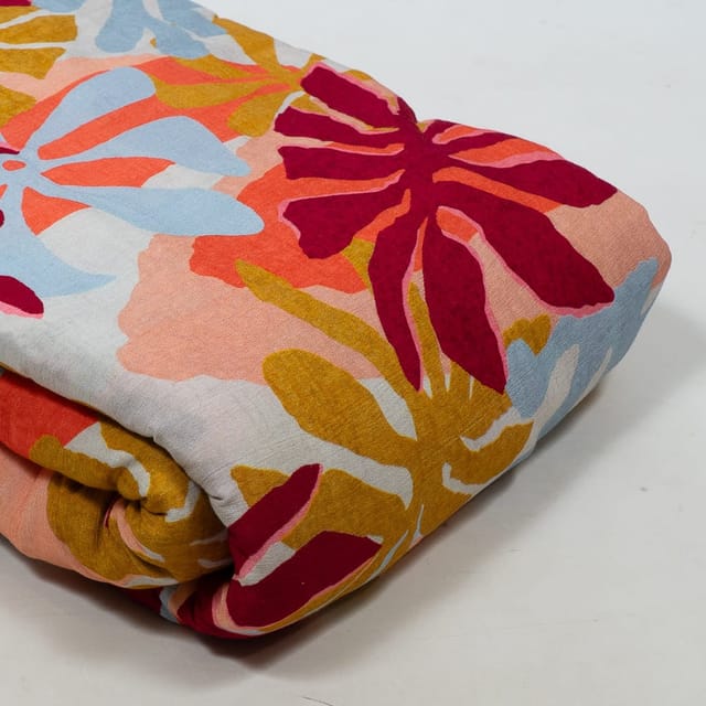 Sky Blue Color Cotton Rayon Crepe Digital Printed Fabric