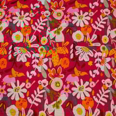 Red Color Cotton Rayon Crepe Digital Printed Fabric