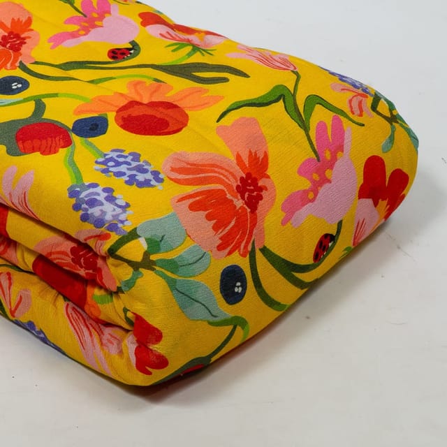 Yellow Color Cotton Rayon Crepe Digital Printed Fabric