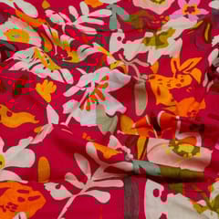 Red Color Cotton Rayon Crepe Digital Printed Fabric