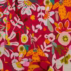 Red Color Cotton Rayon Crepe Digital Printed Fabric