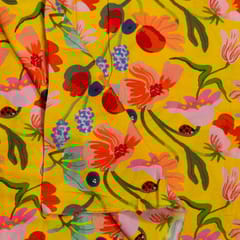 Yellow Color Cotton Rayon Crepe Digital Printed Fabric