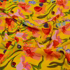 Yellow Color Cotton Rayon Crepe Digital Printed Fabric