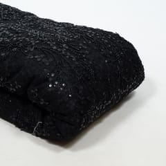 Black Color Net Embroidered Fabric