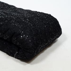 Black Color Net Embroidered Fabric