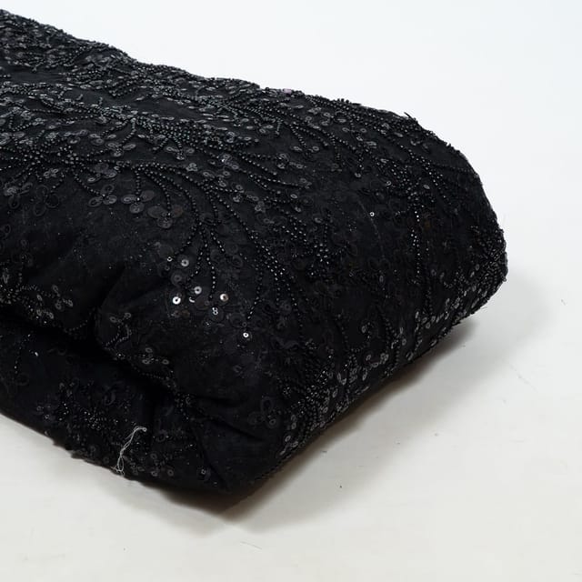 Black Color Net Embroidered Fabric