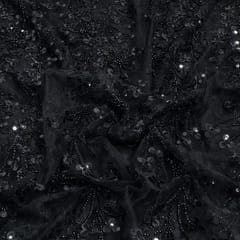 Black Color Net Embroidered Fabric